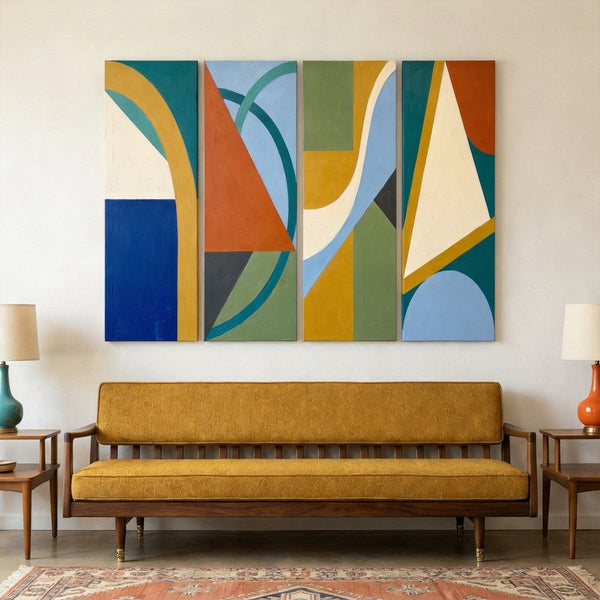 Contemporary Abstract Paintings, Hand Painted Canvas Art, Multi Panel Group Paintings, Geometric Abstract Art-ArtWorkCrafts.com