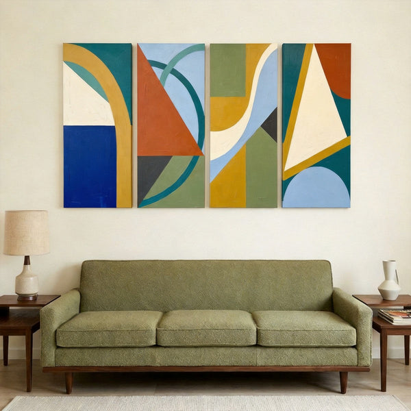 Contemporary Abstract Paintings, Hand Painted Canvas Art, Multi Panel Group Paintings, Geometric Abstract Art-ArtWorkCrafts.com