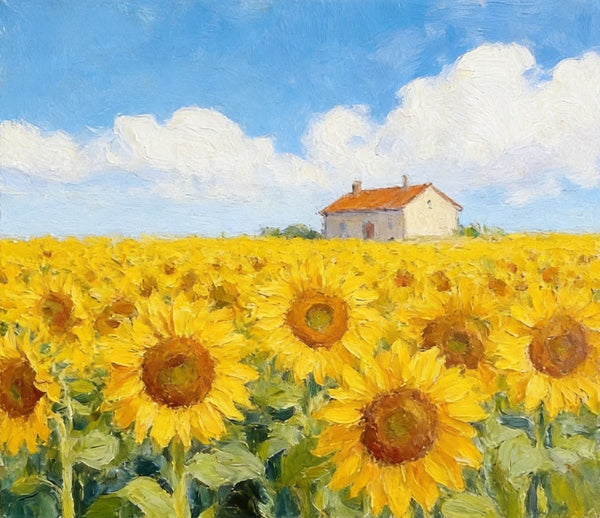 Blooming Sunflowers, Flower Field Painting, Hand Painted Canvas Art, Small Canvas Artwork, Original Landscape Paintings, Buy Small Paintings Online-ArtWorkCrafts.com