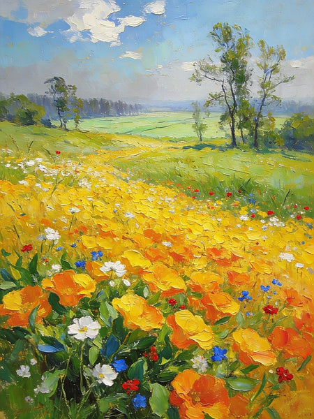 Floral Symphony in the Spring Valley, Landscape Oil Paintings, Original Small Paintings on Canvas, Heavy Texture Oil Paintings, On Canvas Small Paintings, Hand Painted Canvas Art-ArtWorkCrafts.com