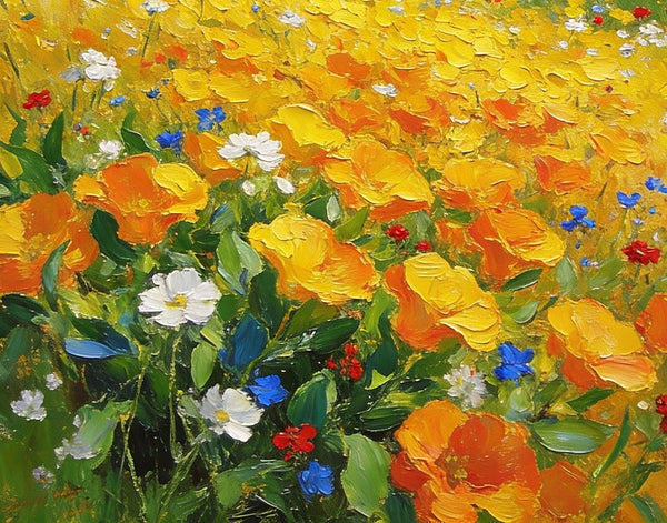 Floral Symphony in the Spring Valley, Landscape Oil Paintings, Original Small Paintings on Canvas, Heavy Texture Oil Paintings, On Canvas Small Paintings, Hand Painted Canvas Art-ArtWorkCrafts.com