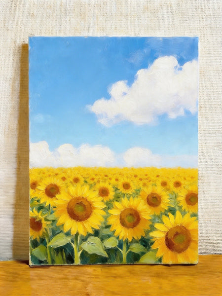 Small Canvas Wall Art Paintings, Original Landscape Paintings, Sunflower Field Painting, Buy Original Art Online, Hand Painted Canvas Artwork-ArtWorkCrafts.com