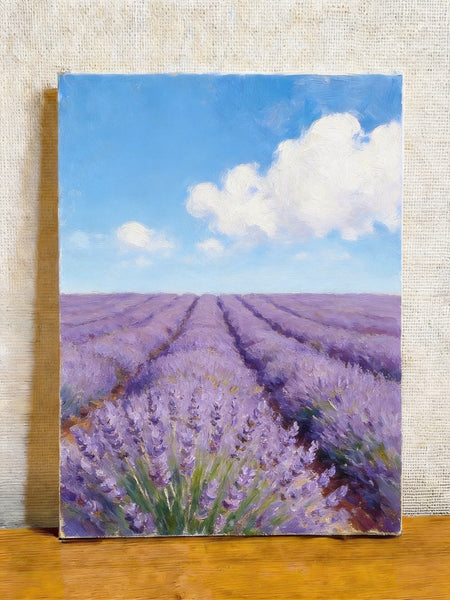 Sunny Lavender Farm View, Small Canvas Wall Art Paintings, Original Landscape Paintings, Buy Original Oil Paintings Online, Hand Painted Canvas Art-ArtWorkCrafts.com