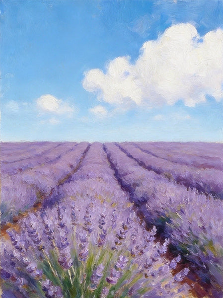 Sunny Lavender Farm View, Small Canvas Wall Art Paintings, Original Landscape Paintings, Buy Original Oil Paintings Online, Hand Painted Canvas Art-ArtWorkCrafts.com