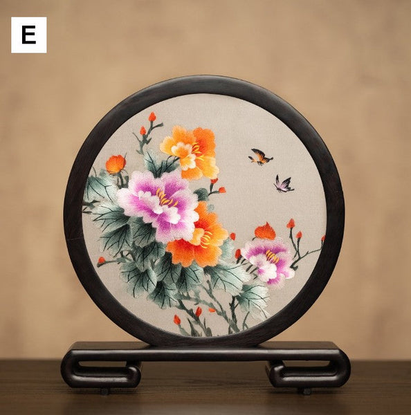 Unique Birthday Gift, Traditional Chinese Suzhou Embroidery Ornament, Exclusive Business Present Flower and Butterfly Embroidered Decor, Premium Souvenir-ArtWorkCrafts.com
