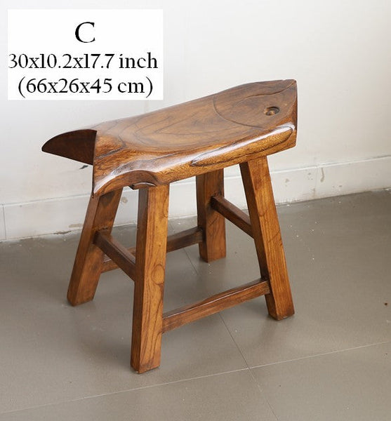 Solid Wood low Stool, Creative Shoe-changing Stool, Handmade Vintage Old Elm Wood Stool, Children's Wooden Stool, Sofa Stool, Dining Table Stool-ArtWorkCrafts.com