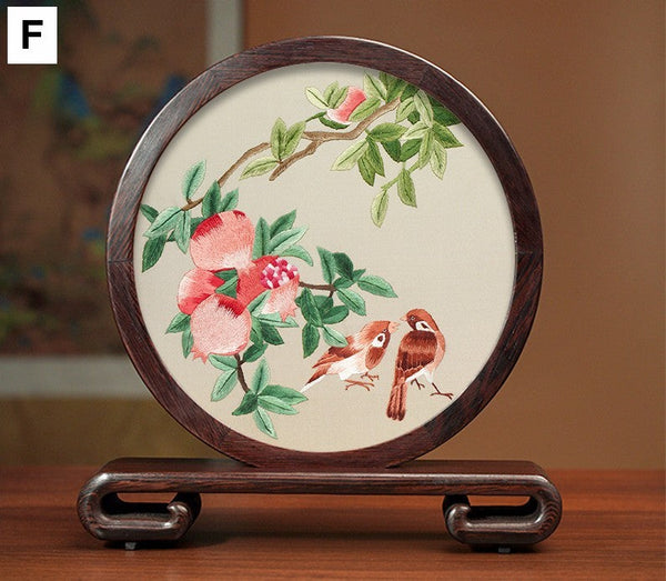 Premium Souvenir, Silk Embroidered Ornament, Exclusive Business Presents, Creative Birthday Gift, Traditional Chinese Suzhou Flower and Birds Embroidery Ornaments-ArtWorkCrafts.com