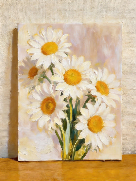 Original Still Life Paintings, Hand Painted Canvas Art, White Daisies in Full Bloom, Original Flower Paintings, Small Canvas Artwork-ArtWorkCrafts.com