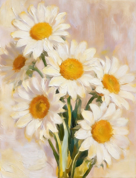 Original Still Life Paintings, Hand Painted Canvas Art, White Daisies in Full Bloom, Original Flower Paintings, Small Canvas Artwork-ArtWorkCrafts.com