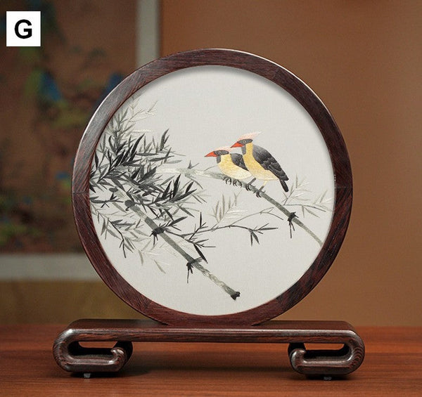 Premium Souvenir, Silk Embroidered Ornament, Exclusive Business Presents, Creative Birthday Gift, Traditional Chinese Suzhou Flower and Birds Embroidery Ornaments-ArtWorkCrafts.com