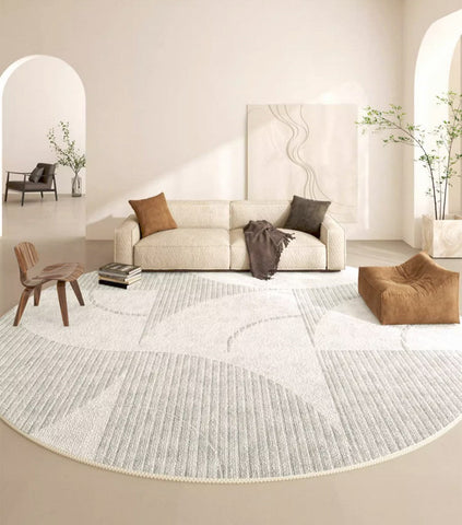 Dining Room Round Rugs, Modern Area Rugs under Coffee Table, Round Modern Rugs, Gray Abstract Contemporary Area Rugs, Modern Rugs in Bedroom-ArtWorkCrafts.com