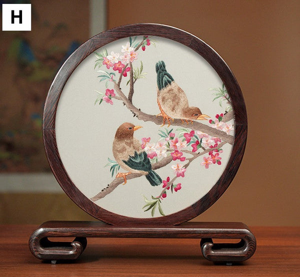 Premium Souvenir, Silk Embroidered Ornament, Exclusive Business Presents, Creative Birthday Gift, Traditional Chinese Suzhou Flower and Birds Embroidery Ornaments-ArtWorkCrafts.com