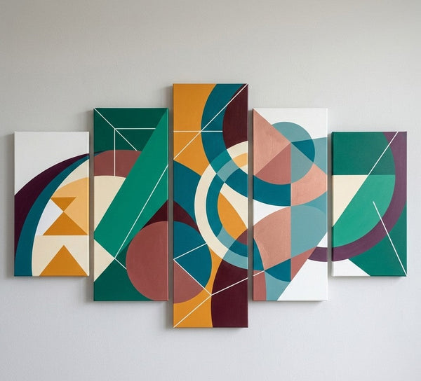 Large Green Abstract Paintings, Geometric Modern Art, Contemporary Canvas Paintings-ArtWorkCrafts.com