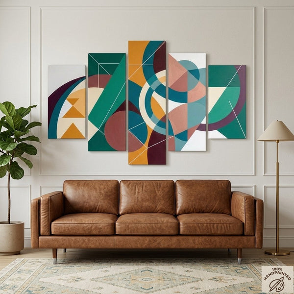 Large Green Abstract Paintings, Geometric Modern Art, Contemporary Canvas Paintings-ArtWorkCrafts.com