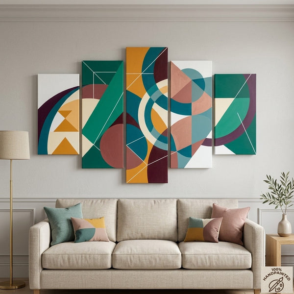 Large Green Abstract Paintings, Geometric Modern Art, Contemporary Canvas Paintings-ArtWorkCrafts.com