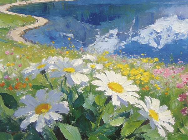 Snow-Capped Peaks Reflected in the Lake, Hand Painted Canvas Art, Small Oil Paintings on Canvas, Small Original Oil Paintings, Small Landscape Paintings-ArtWorkCrafts.com