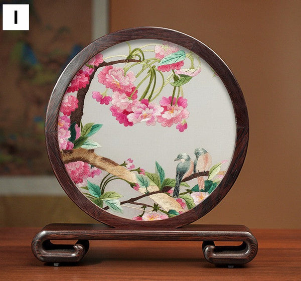 Premium Souvenir, Silk Embroidered Ornament, Exclusive Business Presents, Creative Birthday Gift, Traditional Chinese Suzhou Flower and Birds Embroidery Ornaments-ArtWorkCrafts.com