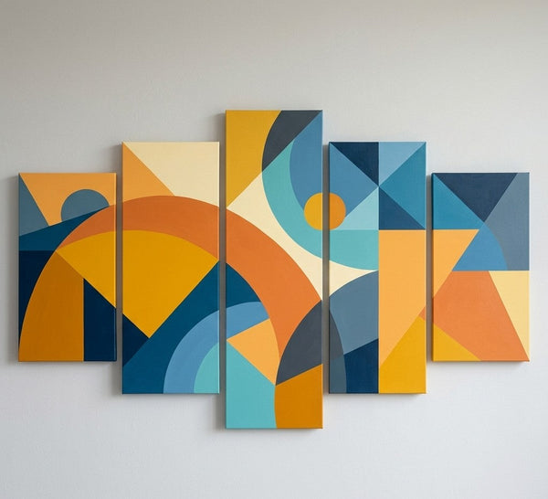 Oversized Yellow Abstract Paintings, Geometric Modern Art for Living Room, Contemporary Canvas Paintings-ArtWorkCrafts.com