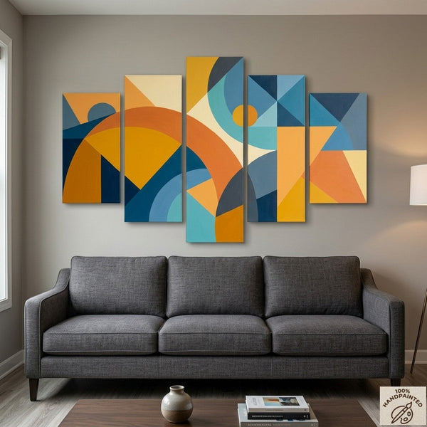 Oversized Yellow Abstract Paintings, Geometric Modern Art for Living Room, Contemporary Canvas Paintings-ArtWorkCrafts.com
