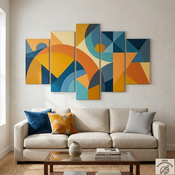 Oversized Yellow Abstract Paintings, Geometric Modern Art for Living Room, Contemporary Canvas Paintings-ArtWorkCrafts.com