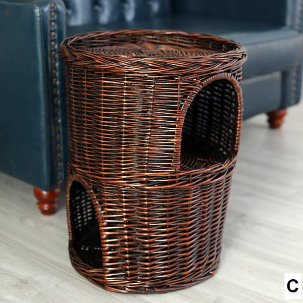 Triple-Layer Cat Bed, Large Cat House Basket with Washable Cushion for Indoor Cats and Dogs-ArtWorkCrafts.com
