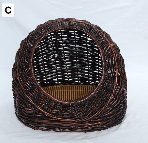 Natural Wicker Cat House Basket with Washable Cushion for Indoor Cats and Dogs, Rattan Cat Bed-ArtWorkCrafts.com