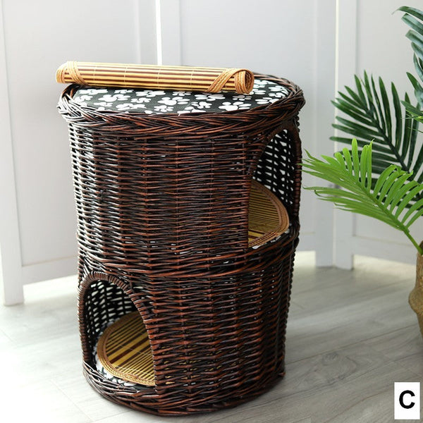 Triple-Layer Cat Bed, Large Cat House Basket with Washable Cushion for Indoor Cats and Dogs-ArtWorkCrafts.com