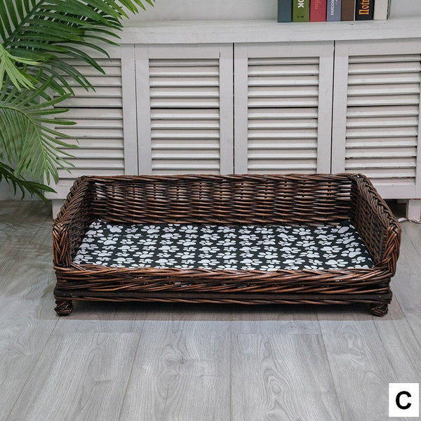 Large Hand Woven Rattan Cat Beds, Extra Large Natural Wicker Dog Bed with Washable Cushion for Indoor Cats and Dogs-ArtWorkCrafts.com