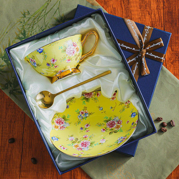 Ceramic Tea Cup and Saucer in Gift Box, Flower Royal Porcelain Tea Cup and Saucer Set, Elegant Ceramic Coffee Cups-ArtWorkCrafts.com