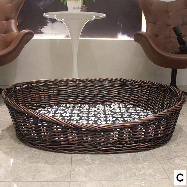 Natural Wicker Dog Bed with Washable Cushion for Indoor Cats and Dogs, Hand woven Rattan Cat Beds-ArtWorkCrafts.com