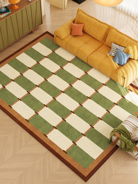 Geometric Area Rugs, Mid Century Contemporary Rugs, Green Modern Rugs for Living Room, Colorful Area Rugs for Bedroom-ArtWorkCrafts.com