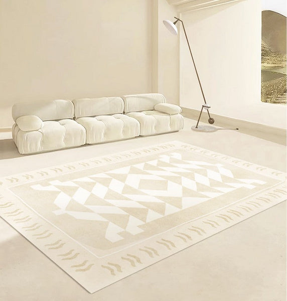 Mid Century Modern Rugs Next to Bed, Modern Rugs for Dining Room, Soft Contemporary Rugs for Bedroom, Cream Modern Carpets for Living Room-ArtWorkCrafts.com