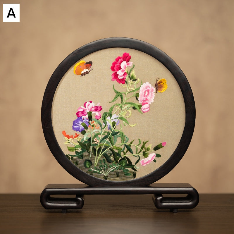 Unique Birthday Gift, Traditional Chinese Suzhou Embroidery Ornament, Exclusive Business Present Flower and Butterfly Embroidered Decor, Premium Souvenir-ArtWorkCrafts.com
