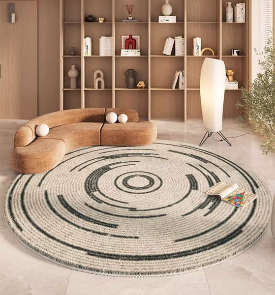 Geometric Modern Rugs for Bedroom, Thick Round Rugs for Dining Room, Modern Area Rugs under Coffee Table, Abstract Contemporary Round Rugs-ArtWorkCrafts.com