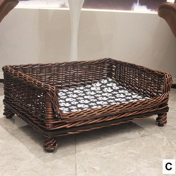 Large Natural Wicker Dog Bed with Washable Cushion for Indoor Cats and Dogs, Hand Woven Rattan Cat Beds-ArtWorkCrafts.com