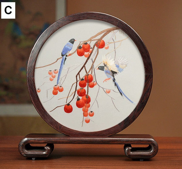 Unique Birthday Gift, Flower and Bird Embroidery Ornaments, Traditional Chinese Suzhou Silk Embroidered Ornament, Premium Souvenir, Exclusive Business Presents-ArtWorkCrafts.com