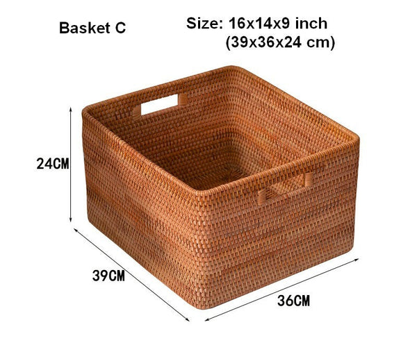 Woven Rattan Storage Baskets for Kitchen, Rectangular Storage Basket, Wicker Storage Basket for Clothes, Storage Baskets for Bathroom, Kitchen Storage Basket-ArtWorkCrafts.com