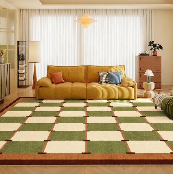 Geometric Area Rugs, Mid Century Contemporary Rugs, Green Modern Rugs for Living Room, Colorful Area Rugs for Bedroom-ArtWorkCrafts.com