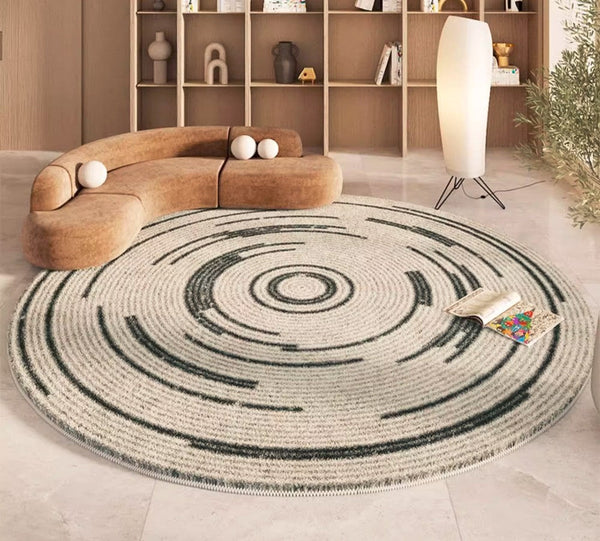 Geometric Modern Rugs for Bedroom, Thick Round Rugs for Dining Room, Modern Area Rugs under Coffee Table, Abstract Contemporary Round Rugs-ArtWorkCrafts.com