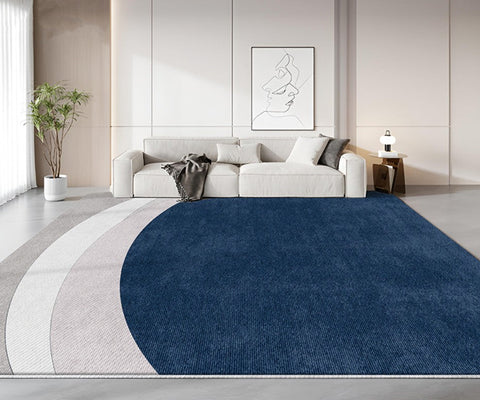 Large Modern Living Room Rugs, Geometric Modern Area Rugs, Abstract Blue Contemporary Modern Rugs in Bedroom, Dining Room Floor Carpets