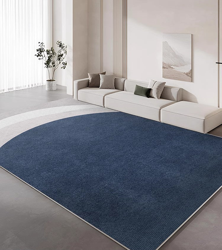 Abstract Blue Contemporary Modern Rugs, Ocean Inspired Floor Covering, Bold Geometric Pattern