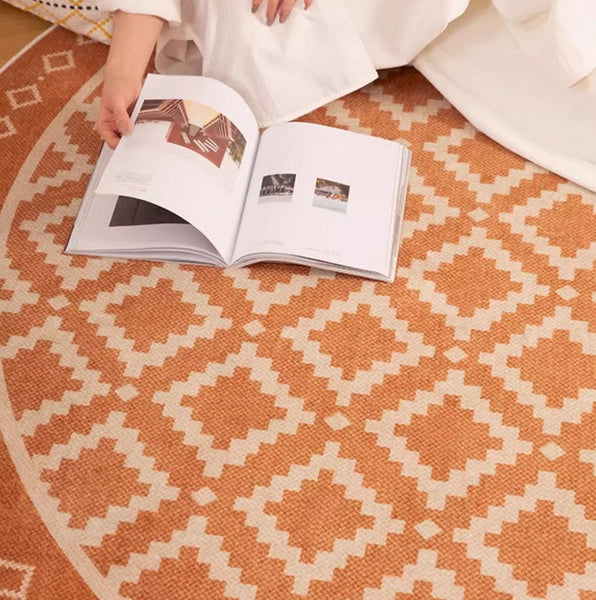 Abstract Modern Area Rugs for Bedroom, Contemporary Modern Rug for Living Room, Geometric Round Rugs for Dining Room, Circular Modern Rugs under Chairs-ArtWorkCrafts.com