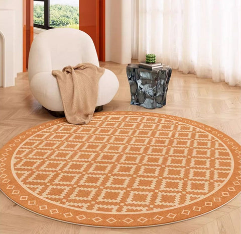 Abstract Modern Area Rugs for Bedroom, Contemporary Modern Rug for Living Room, Geometric Round Rugs for Dining Room, Circular Modern Rugs under Chairs-ArtWorkCrafts.com