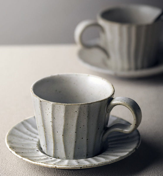 Handmade Pottery Coffee Cup, Creative Ceramic Coffee Cup with Saucer, Unique Tea Cup and Saucer, Modern Tea Cup Set for Traditional Afternoon Tea-ArtWorkCrafts.com