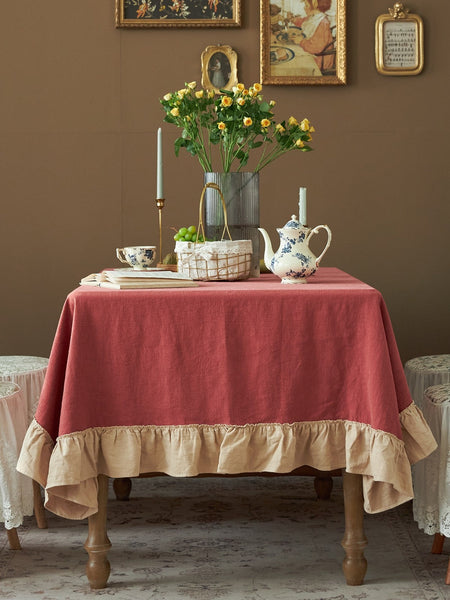 Square Tablecloth for Round Table, Red Modern Table Cloth, Ramie Tablecloth for Home Decoration, Extra Large Rectangle Tablecloth for Dining Room Table-ArtWorkCrafts.com