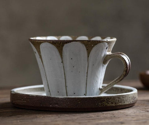 Daisy Flower Pattern Coffee Cup, Cappuccino Coffee Mug, Pottery Coffee Cups, Latte Coffee Cup, Tea Cup, Coffee Cup and Saucer Set-ArtWorkCrafts.com