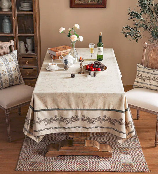 Modern Rectangle Tablecloth Ideas for Dining Table, Simple Linen Farmhouse Table Cloth, Square Linen Tablecloth for Round Dining Room Table-ArtWorkCrafts.com