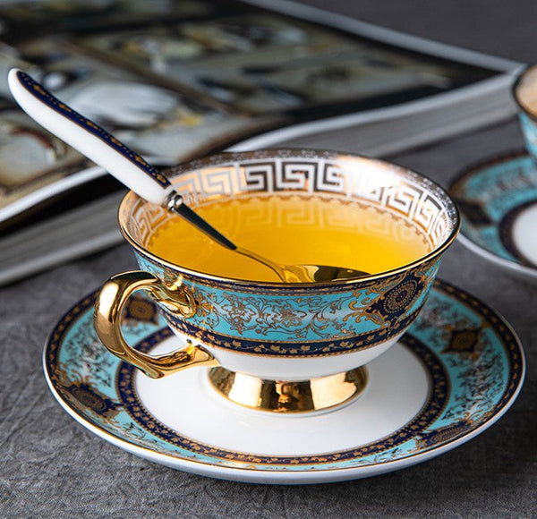 Unique Tea Cup and Saucer in Gift Box, Elegant British Ceramic Coffee Cups, Bone China Porcelain Tea Cup Set for Office-ArtWorkCrafts.com