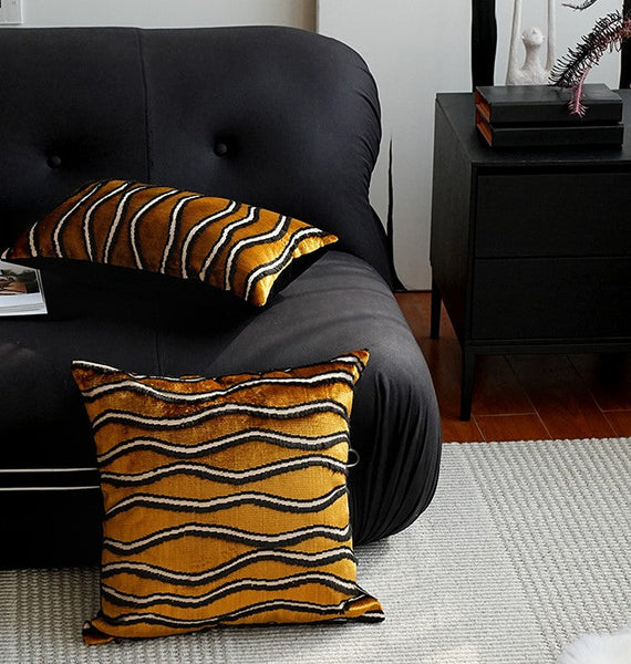 Golden Contemporary Pillows, Abstract Decorative Throw Pillows, Square Modern Throw Pillows for Couch, Large Simple Throw Pillow for Interior Design