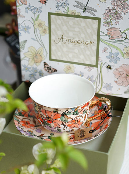 Elegant Ceramic Coffee Cups, Flower Porcelain Tea Cup Saucer Set, British Royal Ceramic Cups for Traditional Afternoon Tea, Unique Tea Cup and Saucer in Gift Box-ArtWorkCrafts.com